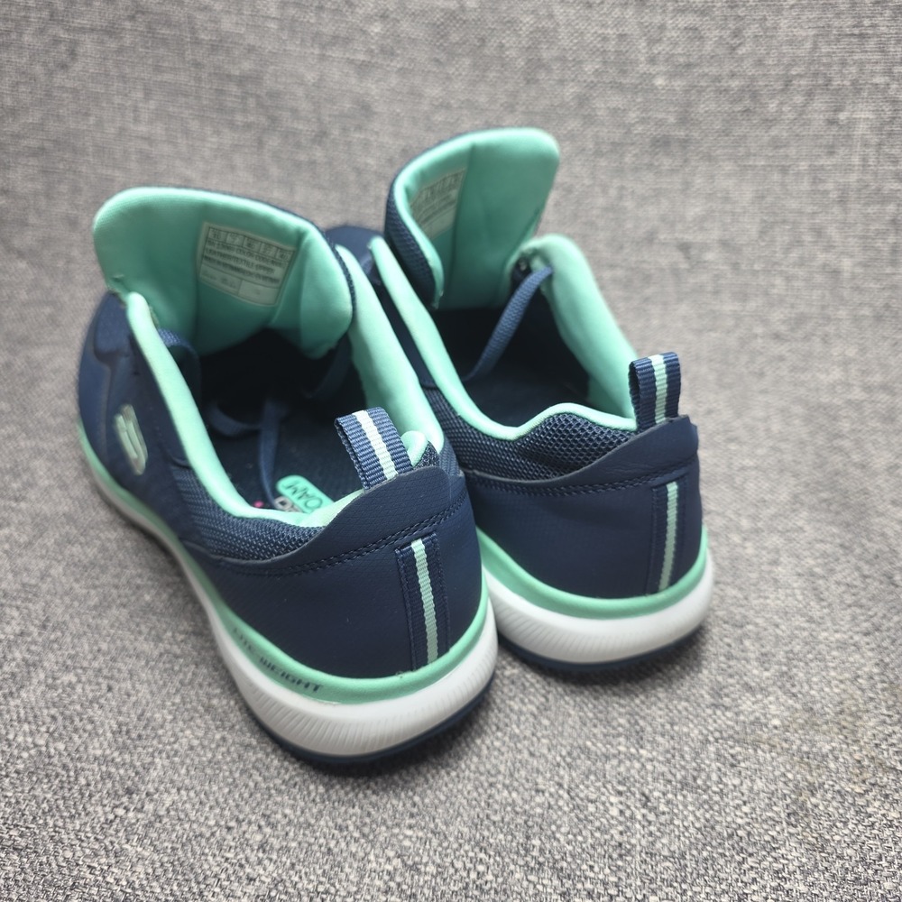 Skechers Lite-Weight Sneakers Women 10 Navy Blue Mint Green Mesh Athletic Shoes - Picture 4 of 7